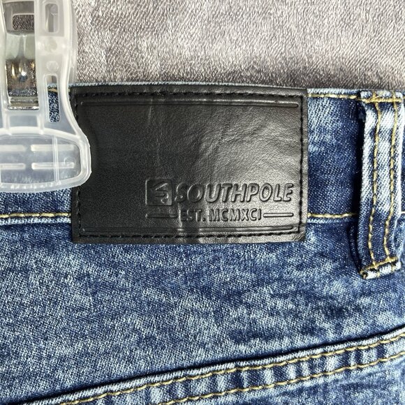 Mens South Pole Jeans Stretch Ribbed Distressed Moto Acid Wash Size 44 (46Wx32L) - Picture 9 of 12